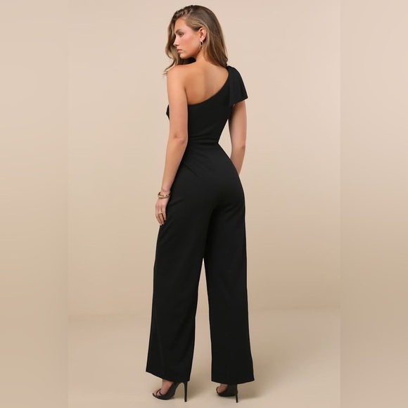 LULU’S Loveliest Style Black One-Shoulder Wide-Leg Jumpsuit - Picture 3 of 5